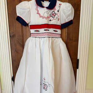 Smocked Girl's Dress, White, Size 8, NWOT